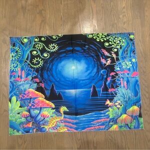 Space Jungle trippy psychedelic tapestry UV banner fabric wall art black light